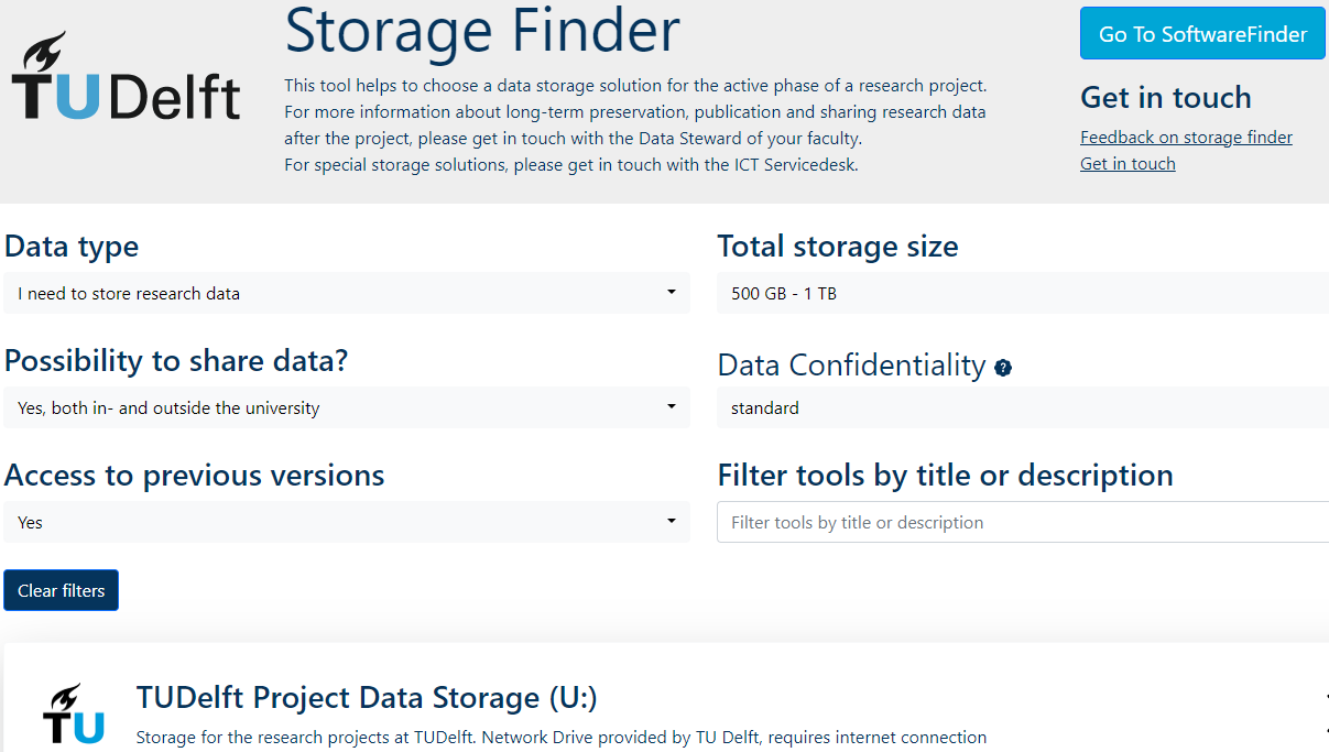 Research data is stored in Project Data Drives (from storagefinder.tudelft.nl)